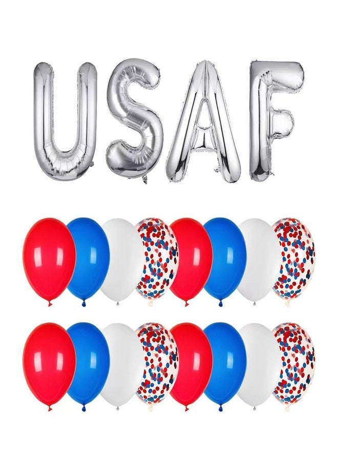 DodelyGz Patriotic USAF Balloons,US Air Force Theme Party Decorations,4 USAF Mylar Balloons & 16 Patriotic Latex Balloons.Great for Patriotic Events &Graduation &Ritirement &Homecomings - Image 1